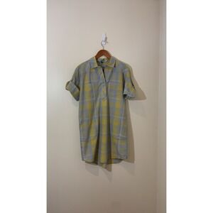 prAna‎ Dress Women's Size Small Deryn  Blue Sheen Plaid Roll Tab Short Sleeves